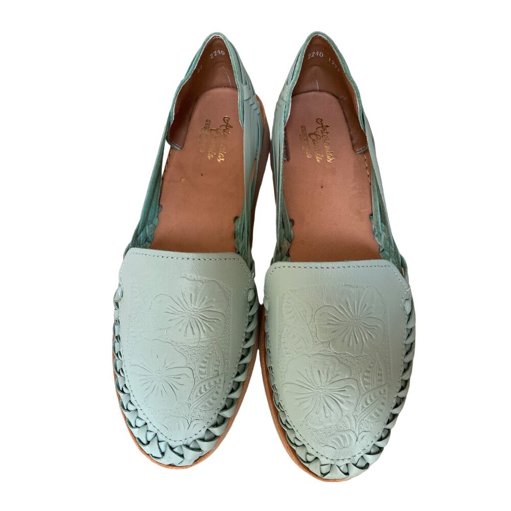 NWOT Artesanias Camila Made in Mexico Women's 9 Huaraches Mint Floral Leather